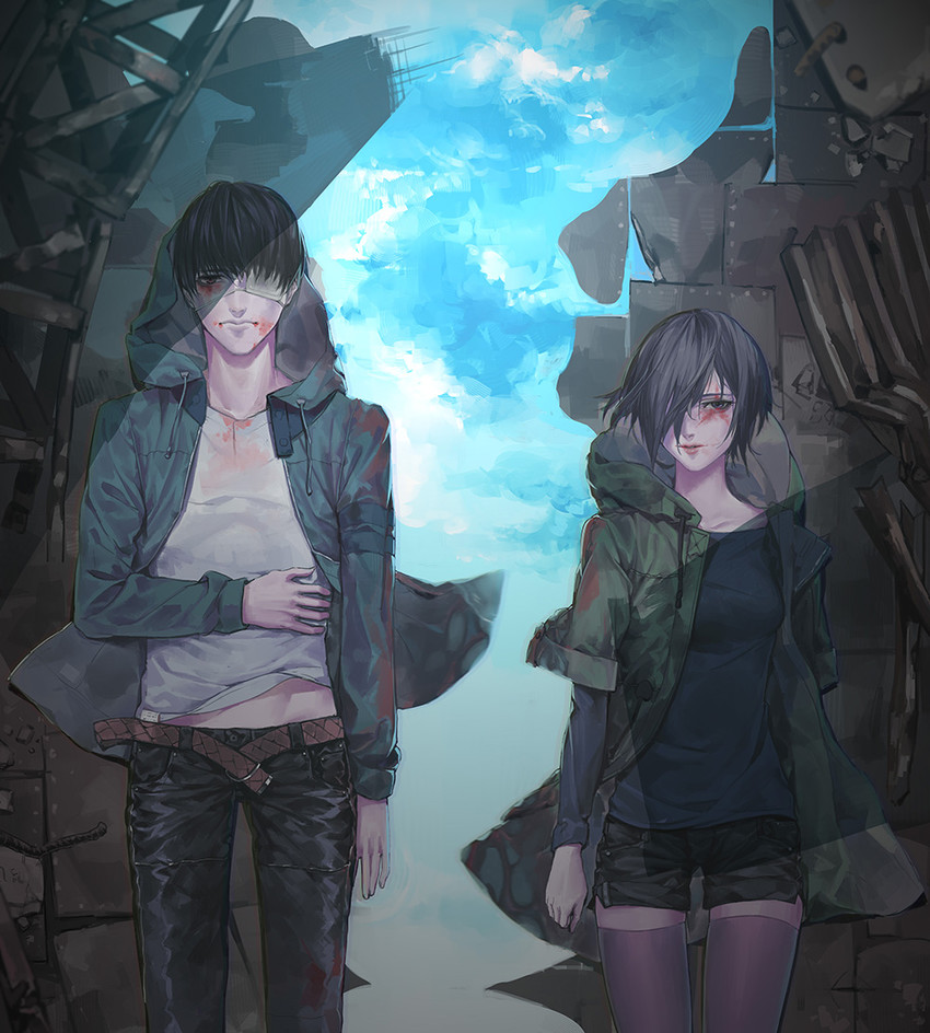 kaneki ken and kirishima touka (tokyo ghoul) drawn by geolim