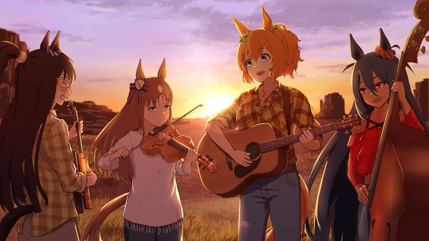 grass wonder, taiki shuttle, el condor pasa, and hishi amazon (umamusume) drawn by kaniyamo