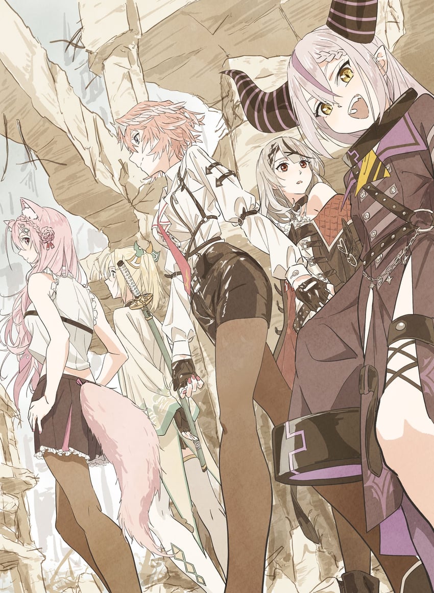 sakamata chloe, la+ darknesss, hakui koyori, kazama iroha, and takane lui (hololive) drawn by tauyoshi728