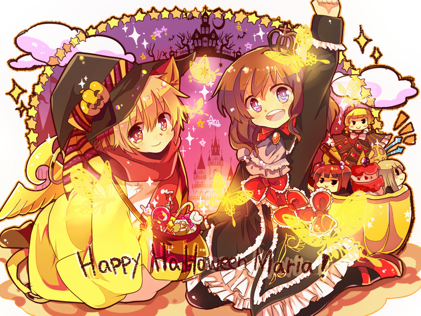 beatrice, ushiromiya ange, ushiromiya maria, ushiromiya rosa, sakutarou, and 1 more (umineko no naku koro ni) drawn by matryoshka_(borscht)