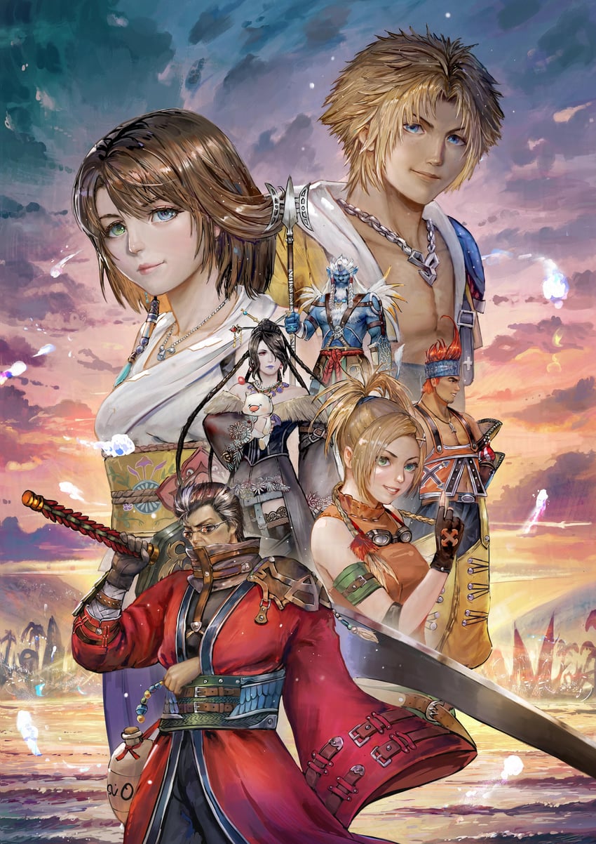 moogle, yuna, tidus, rikku, lulu, and 3 more (final fantasy and 1 more) drawn by tim_kong