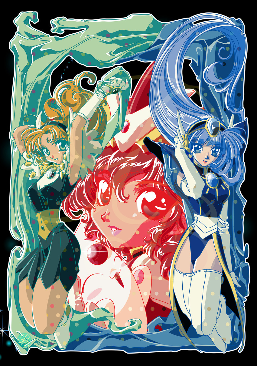 shidou hikaru, ryuuzaki umi, hououji fuu, and mokona (magic knight rayearth) drawn by riccardo_bacci