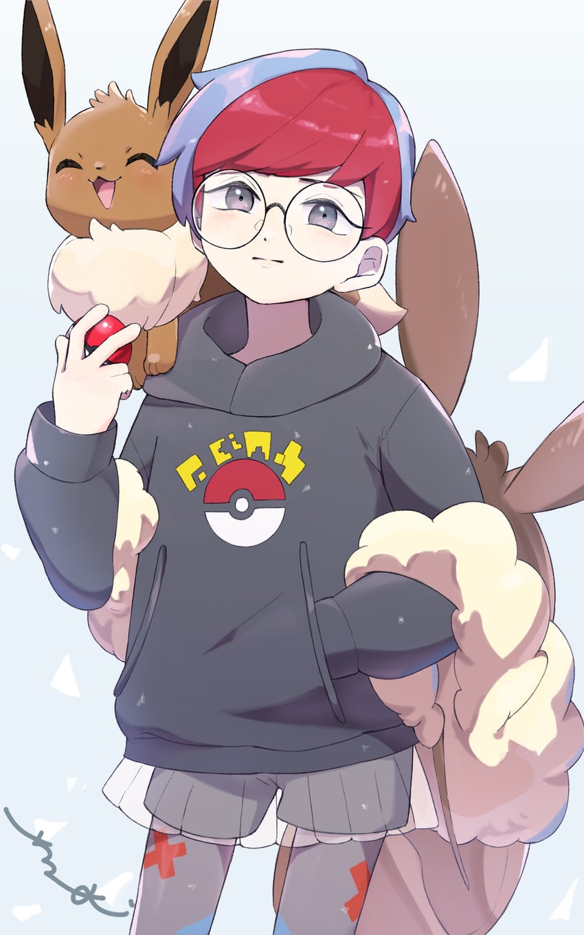 eevee and penny (pokemon and 1 more) drawn by surumeika_(ninfiiiir)