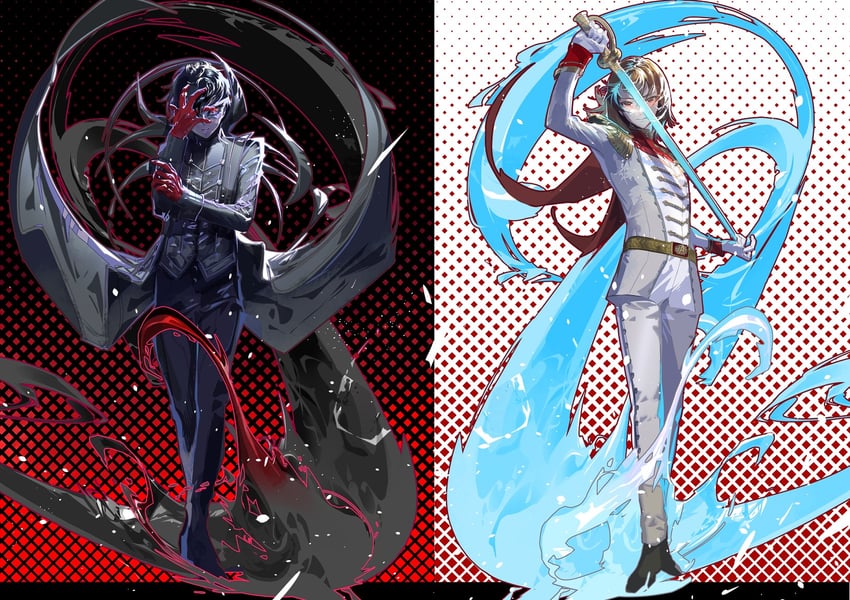 amamiya ren, akechi gorou, and crow (persona and 1 more) drawn by cofffee
