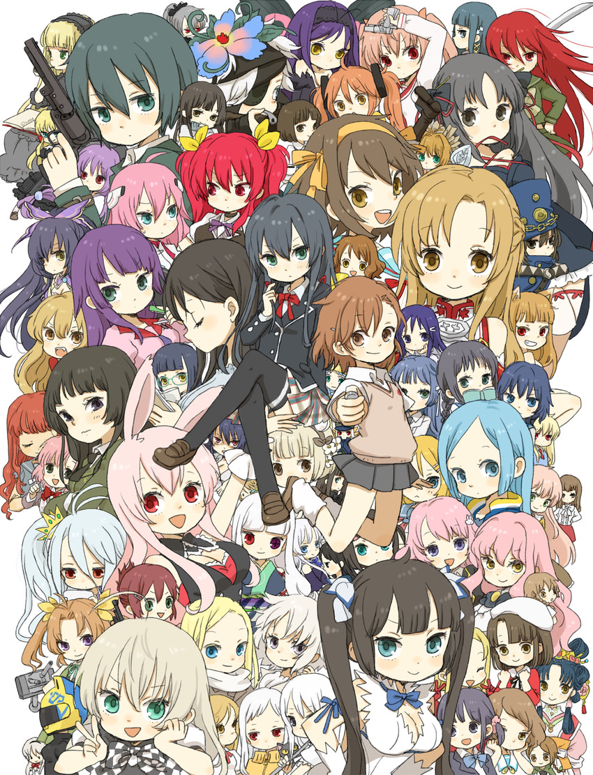 suzumiya haruhi, misaka mikoto, asuna, hestia, holo, and 68 more (kantai collection and 73 more) drawn by yukke