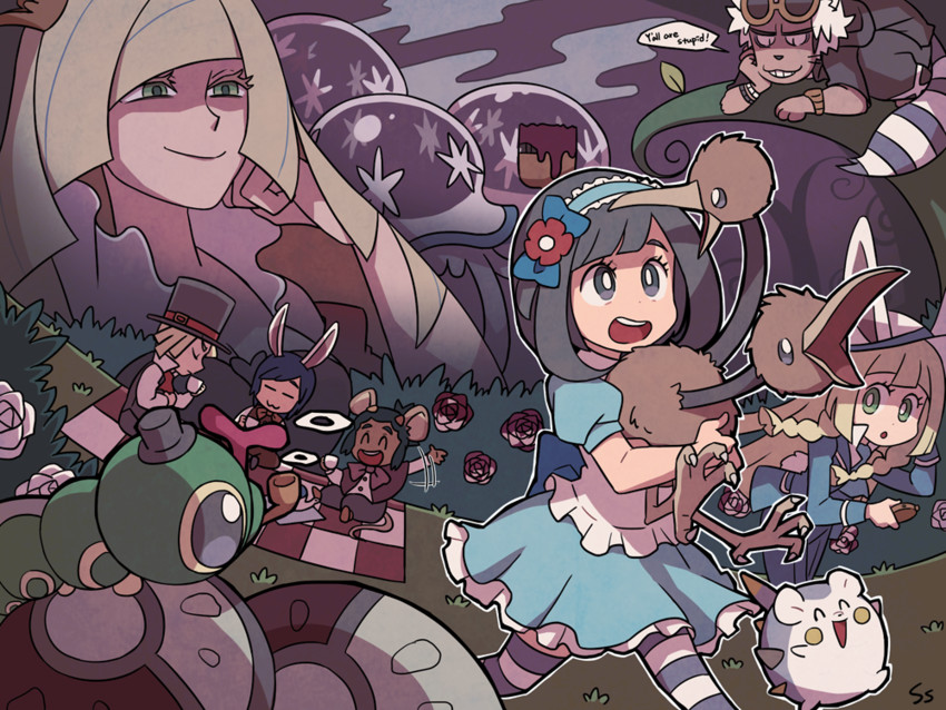 lillie, selene, alice, lusamine, elio, and 10 more (pokemon and 2 more) drawn by ssalbulre