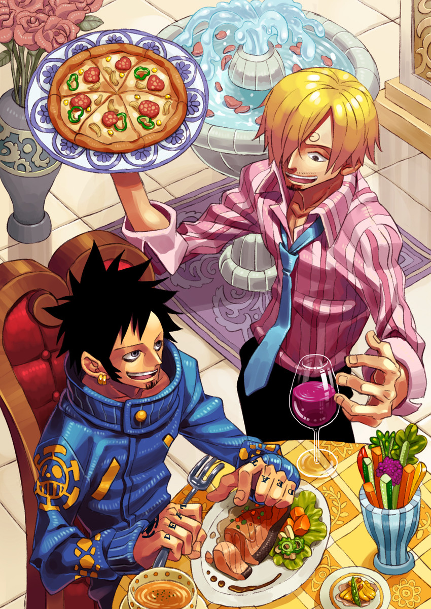sanji and trafalgar law (one piece) drawn by keiko_rin