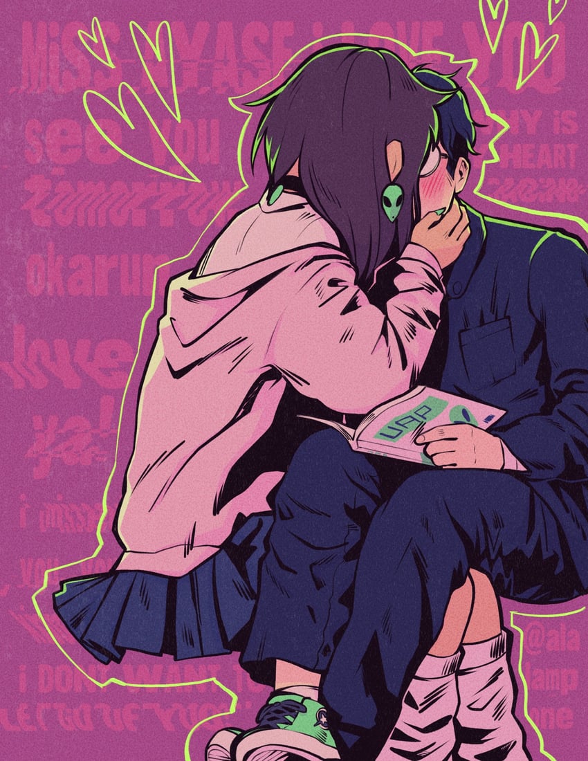 ayase momo and takakura ken (dandadan) drawn by al_(alalampone)