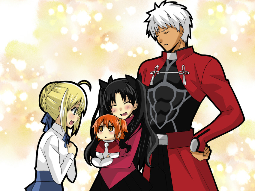 artoria pendragon, saber, fujimaru ritsuka, tohsaka rin, and archer (fate and 2 more) drawn by matsudora124