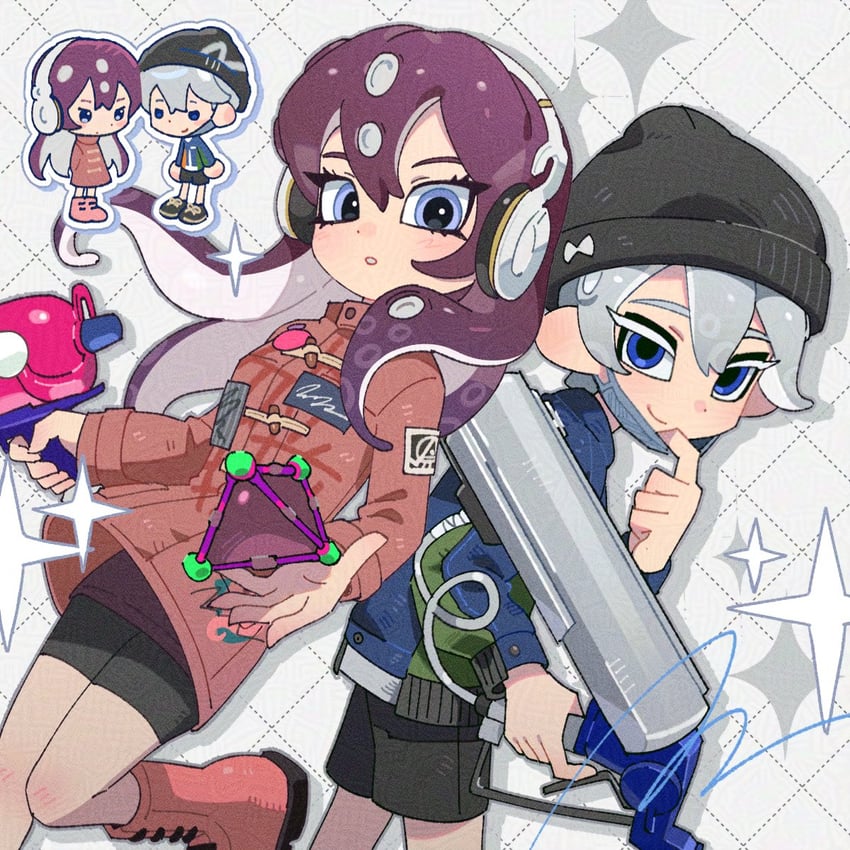 octoling player character, octoling girl, and octoling boy (splatoon) drawn by hg_swdiary