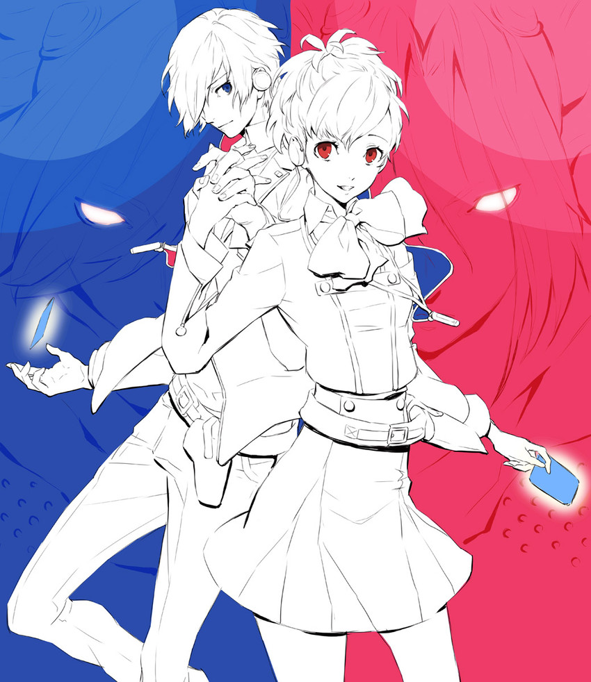 yuuki makoto and shiomi kotone (persona and 2 more) drawn by kishiwada_robin