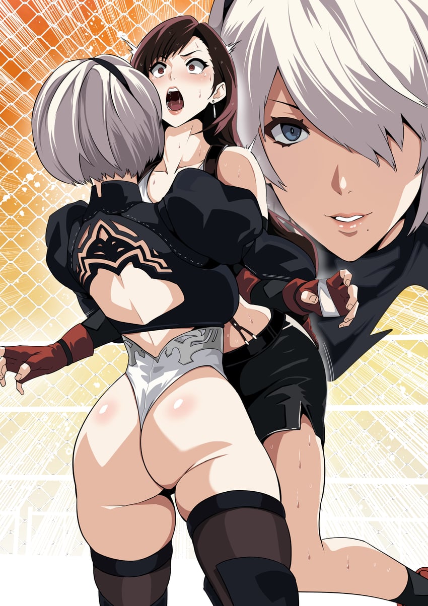 tifa lockhart and 2b (final fantasy and 3 more) drawn by ultimateheaven