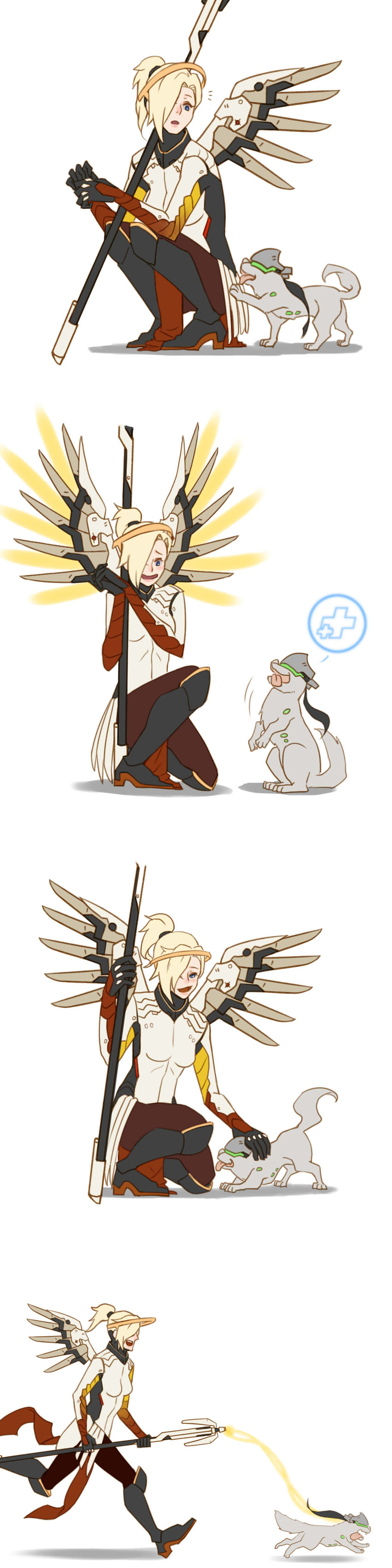 mercy and genji (overwatch and 1 more) drawn by squidsmith
