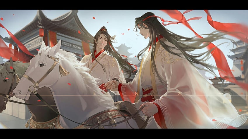 wei wuxian and lan wangji (modao zushi) drawn by oten