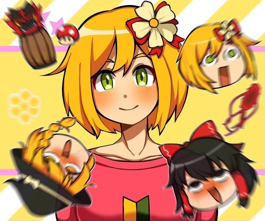 hakurei reimu, kirisame marisa, and incineroar (touhou and 3 more) drawn by 1jumangoku