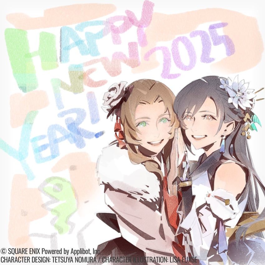 tifa lockhart and aerith gainsborough (final fantasy and 2 more) drawn by fujise_lisa
