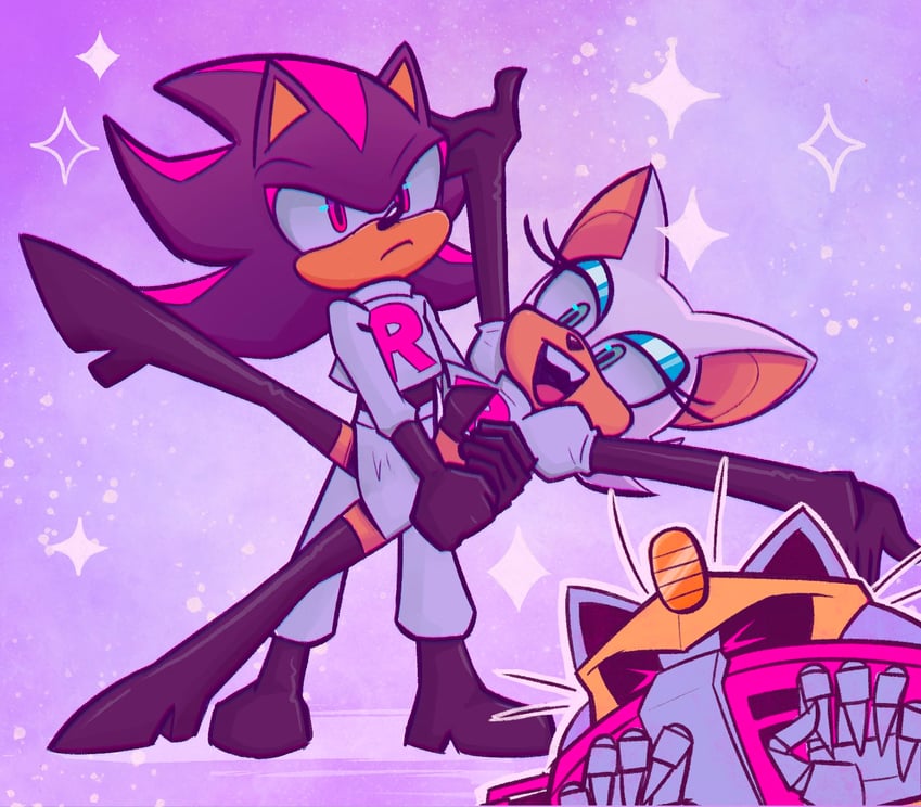 shadow the hedgehog, jessie, james, rouge the bat, and e-123 omega (pokemon and 2 more) drawn by emily_echevarria_(frenchiefie)