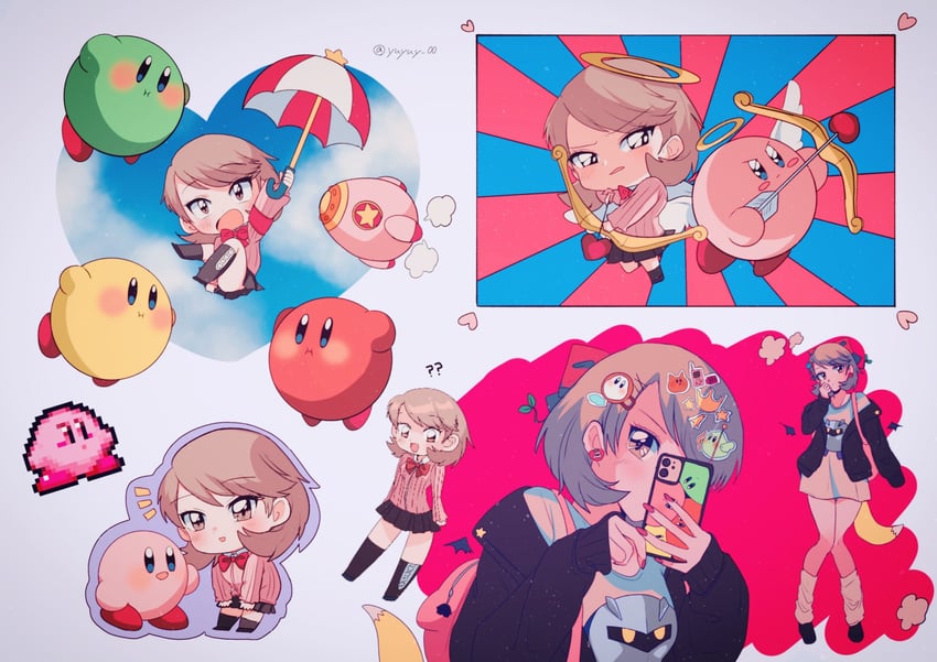 kirby, takeba yukari, and meta knight (persona and 2 more) drawn by yuyuy_00