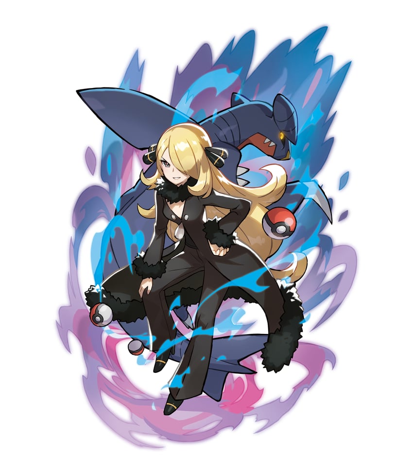 cynthia and garchomp (pokemon and 1 more) drawn by saitou_naoki