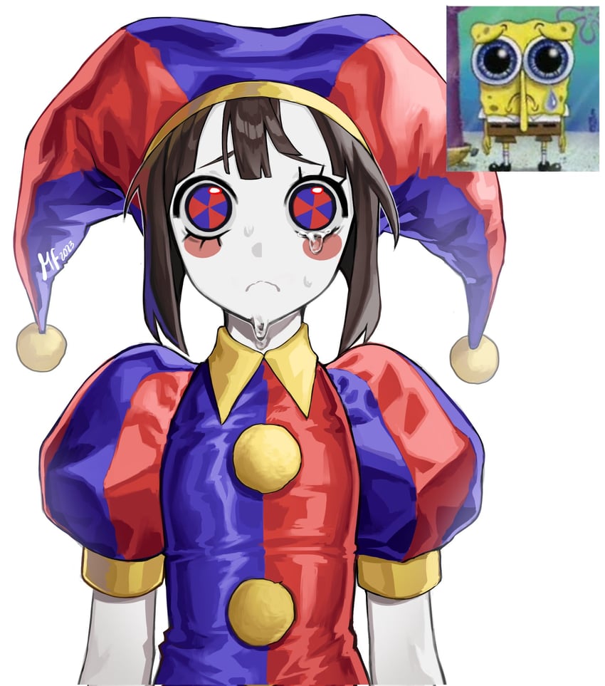 pomni and spongebob squarepants (the amazing digital circus and 1 more) drawn by mary_felizola