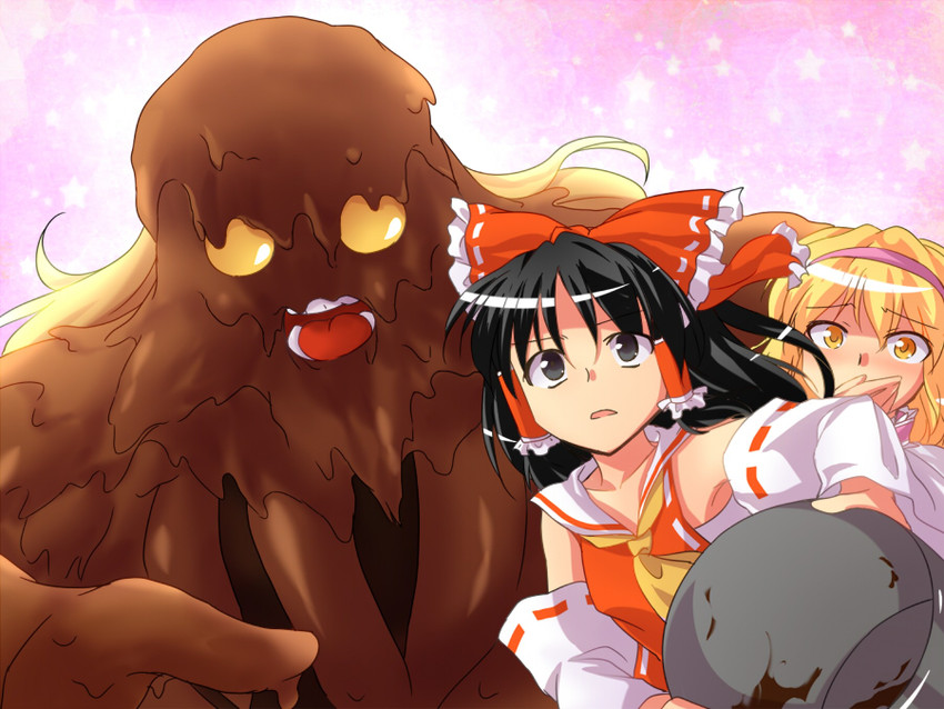 hakurei reimu, kirisame marisa, alice margatroid, and bio broly (touhou and 2 more) drawn by dairi