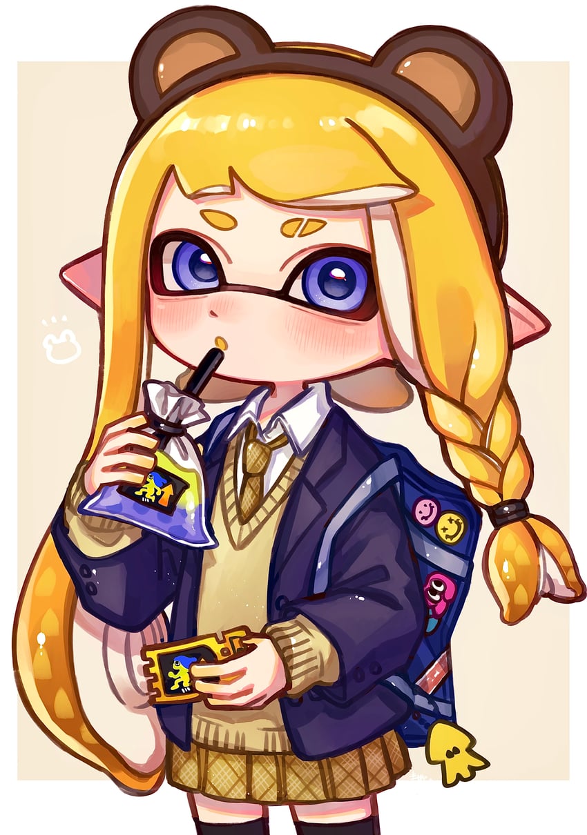 inkling player character and inkling girl (splatoon and 1 more) drawn by aoaza_83