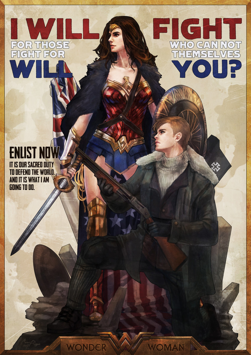 wonder woman and steve trevor (dc comics and 1 more) drawn by monori_rogue