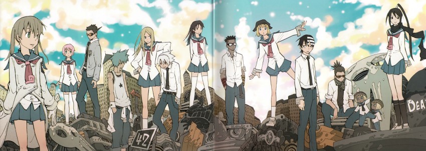 maka albarn, soul evans, death the kid, black star, nakatsukasa tsubaki, and 9 more (soul eater) drawn by ohkubo_atsushi