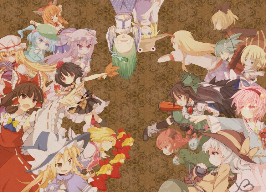 hakurei reimu, kirisame marisa, komeiji koishi, kochiya sanae, alice margatroid, and 13 more (touhou and 1 more) drawn by mari_audio
