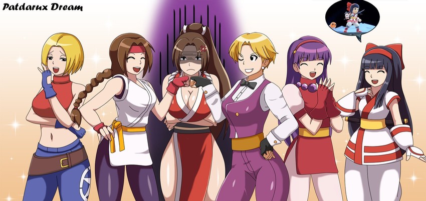 shiranui mai, yuri sakazaki, nakoruru, asamiya athena, blue mary, and 3 more (pokemon and 6 more) drawn by patdarux