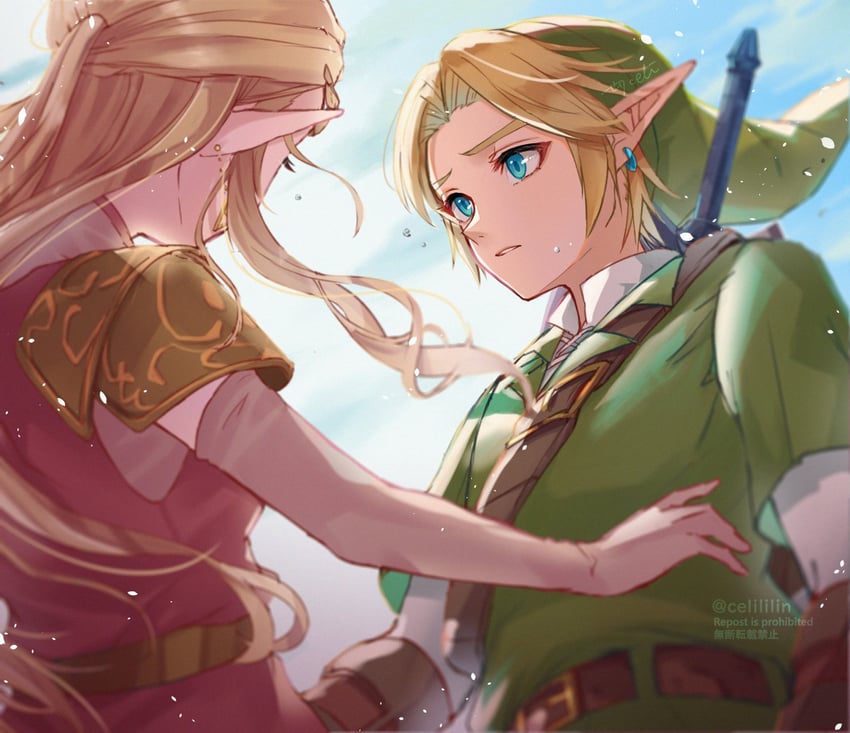 link and princess zelda (the legend of zelda and 1 more) drawn by seri_(yuukasakura)