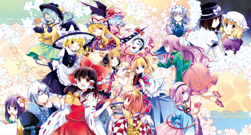 hakurei reimu, kirisame marisa, remilia scarlet, izayoi sakuya, komeiji koishi, and 10 more (touhou) drawn by oimoto_jirou