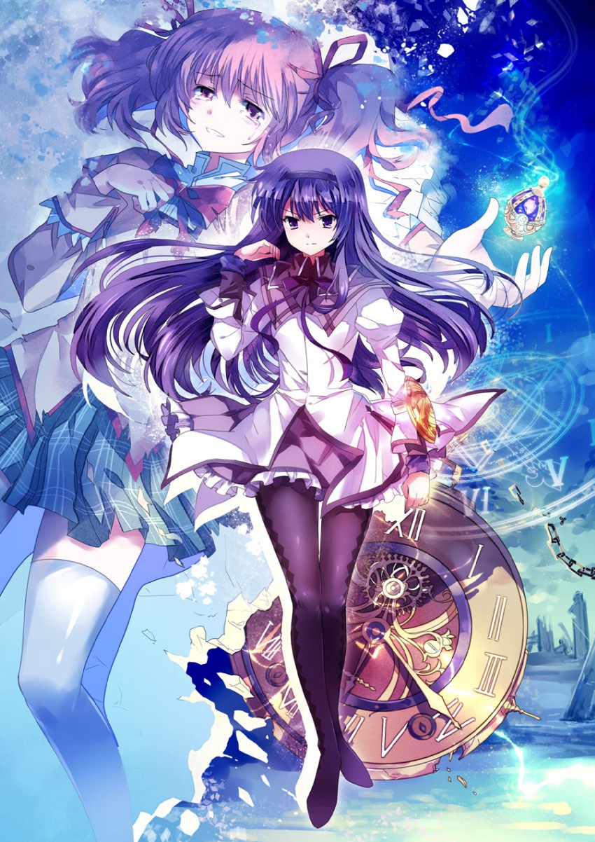 akemi homura and kaname madoka (mahou shoujo madoka magica) drawn by pico_(picollector79)