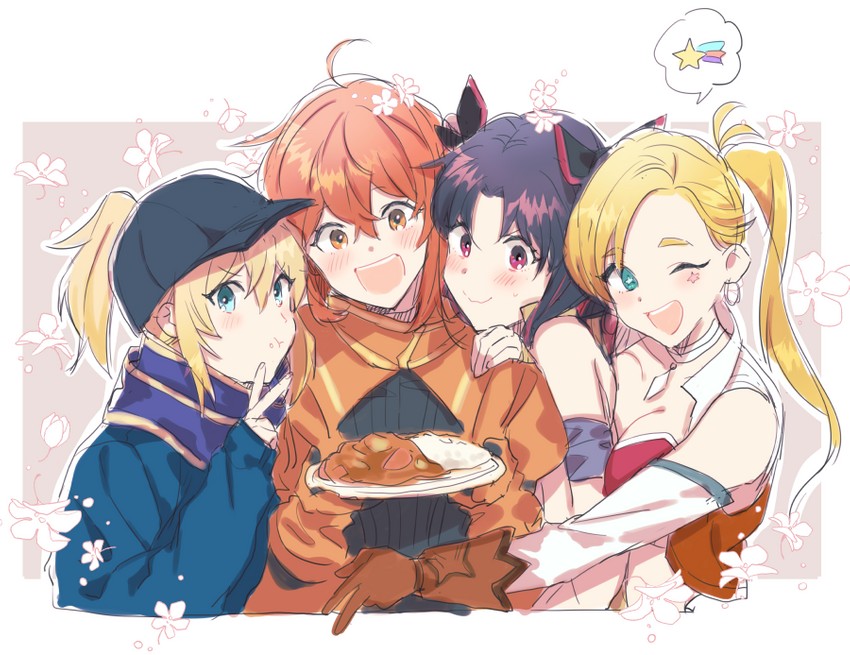 artoria pendragon, fujimaru ritsuka, ishtar, mysterious heroine x, space ishtar, and 1 more (fate and 1 more) drawn by wani_(mezo)