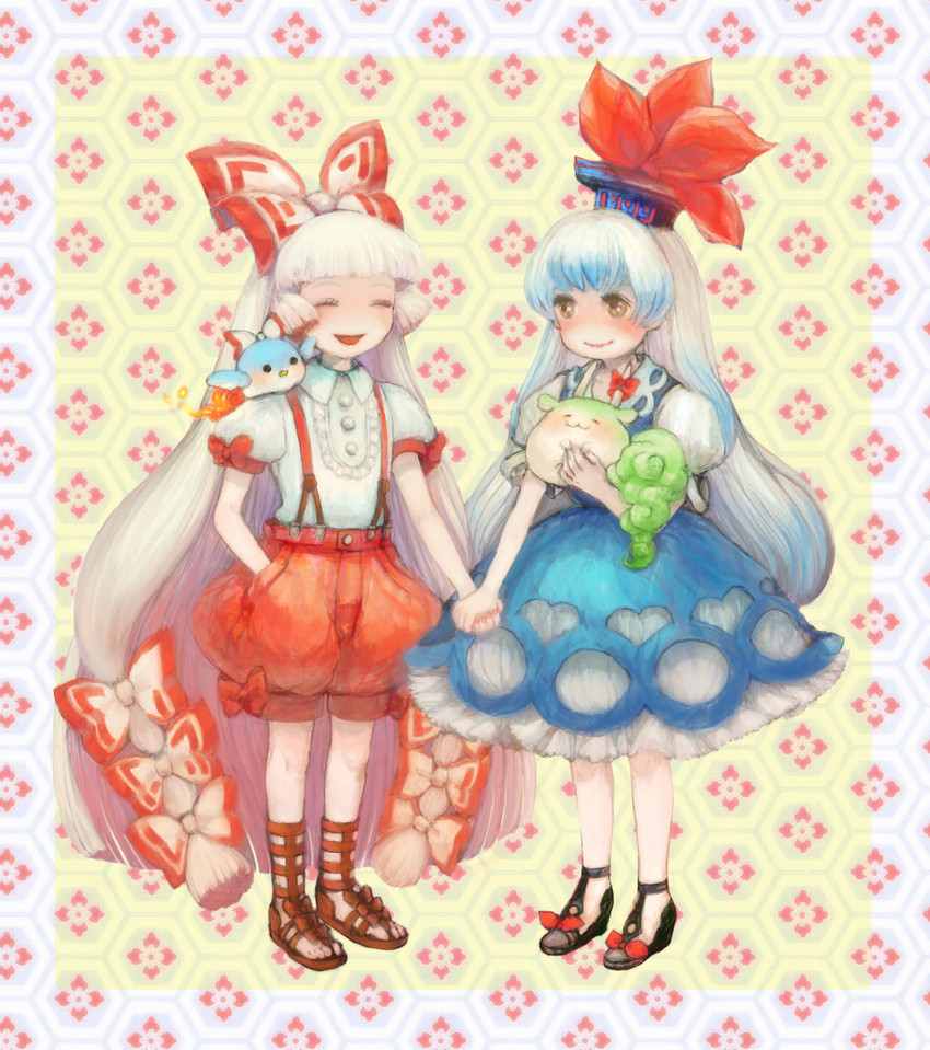 fujiwara no mokou, kamishirasawa keine, and ex-keine (touhou) drawn by yuyayuyo