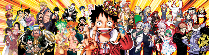 monkey d. luffy, midoriya izuku, nico robin, sanji, itadori yuuji, and 24 more (one piece and 13 more) drawn by akutami_gege, boichi, horikoshi_kouhei, oda_eiichirou, shimabukuro_mitsutoshi, tabata_yuuki, and yabuki_kentarou