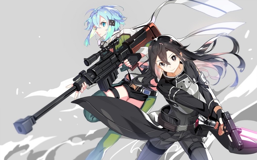kirito and sinon (sword art online) drawn by mona0101