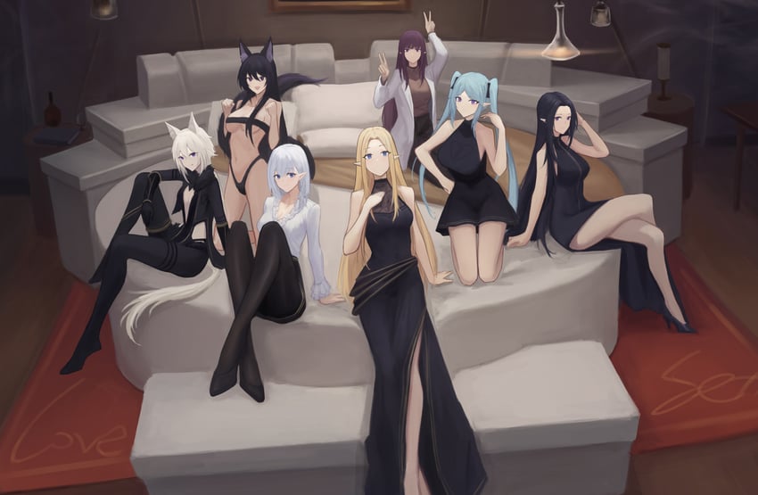 alpha, delta, beta, zeta, epsilon, and 2 more (kage no jitsuryokusha ni naritakute!) drawn by kong_zhizen