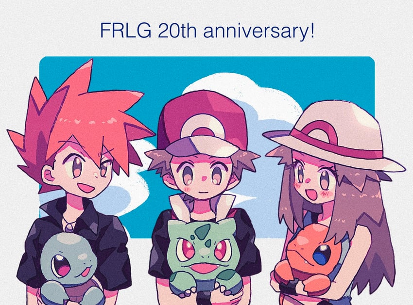 red, blue oak, leaf, bulbasaur, squirtle, and 1 more (pokemon and 1 more) drawn by mgomurainu