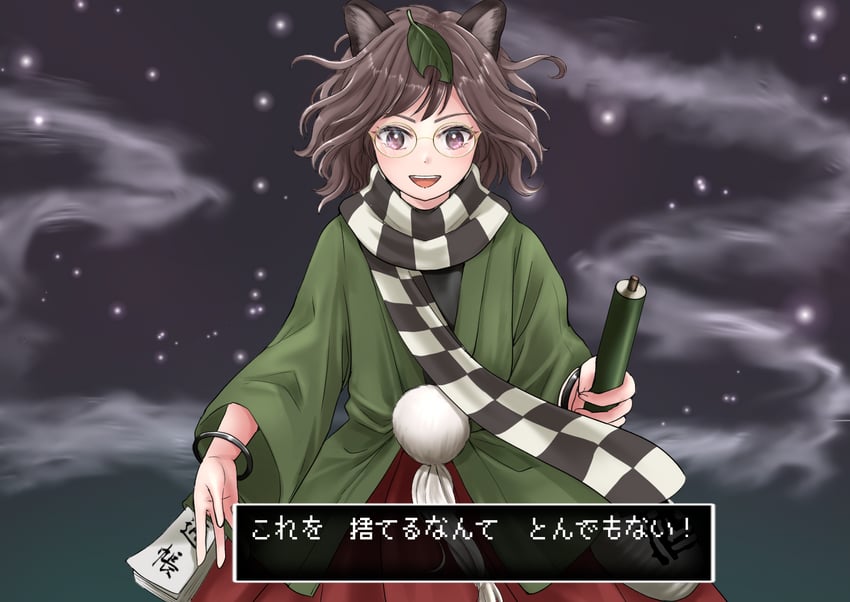 futatsuiwa mamizou and oni of the night parade scroll (touhou and 1 more) drawn by kyabekko