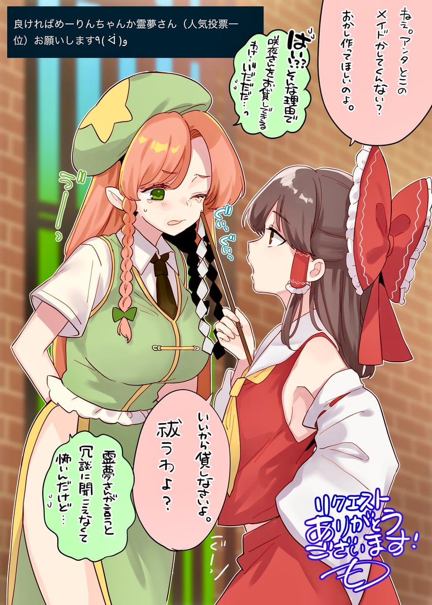 hakurei reimu and hong meiling (touhou) drawn by clover_(lapis_lazure)