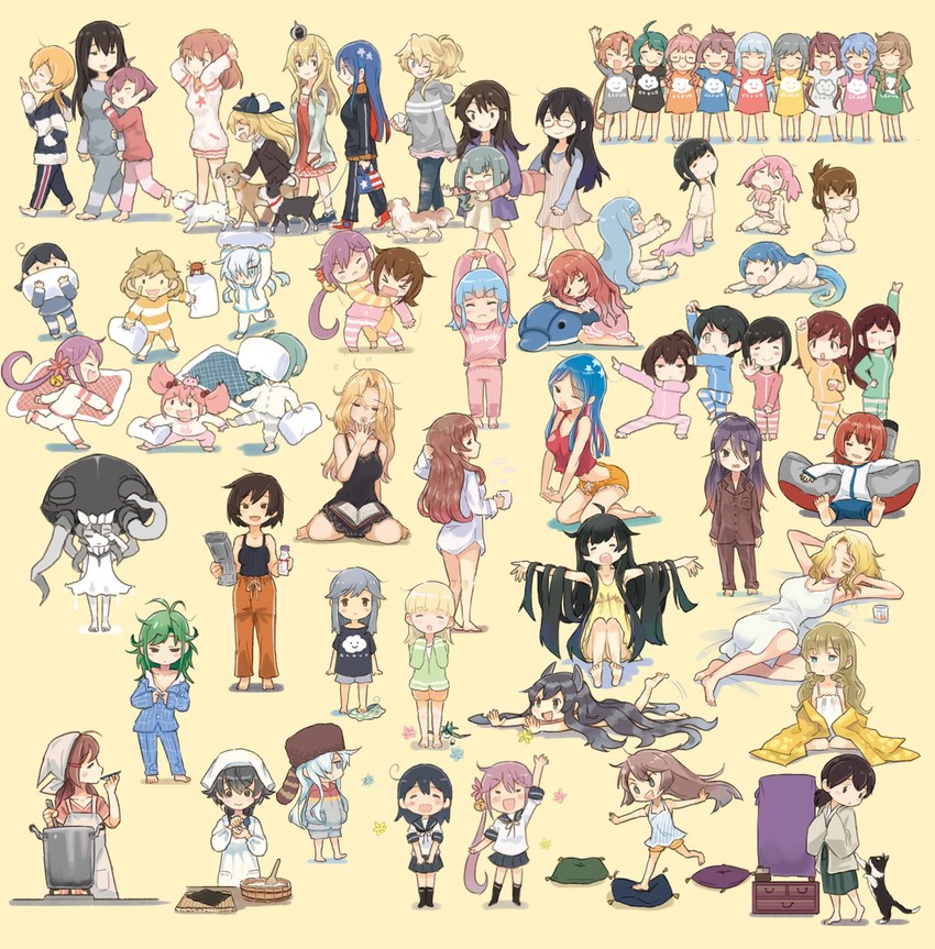 hibiki, inazuma, akagi, fubuki, ikazuchi, and 47 more (kantai collection) drawn by saiguchi_otoufu