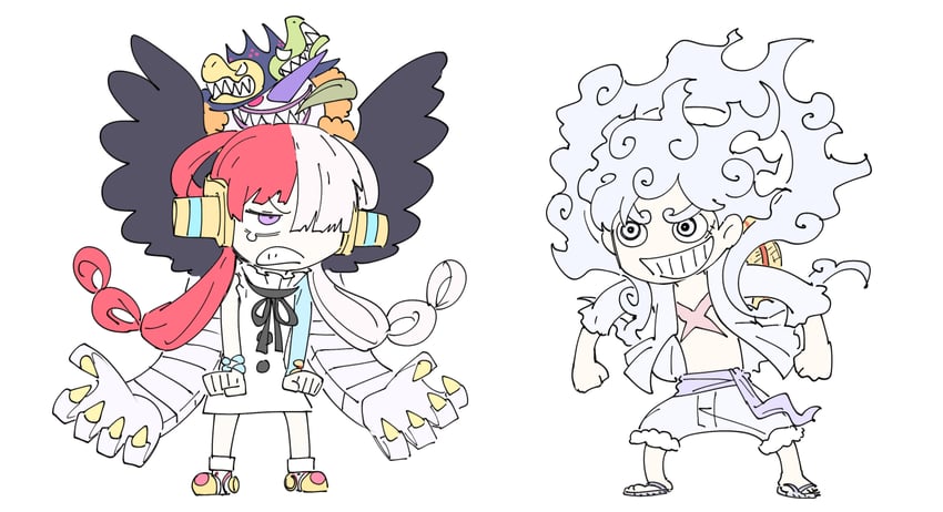 monkey d. luffy and uta (one piece and 1 more) drawn by kankan33333