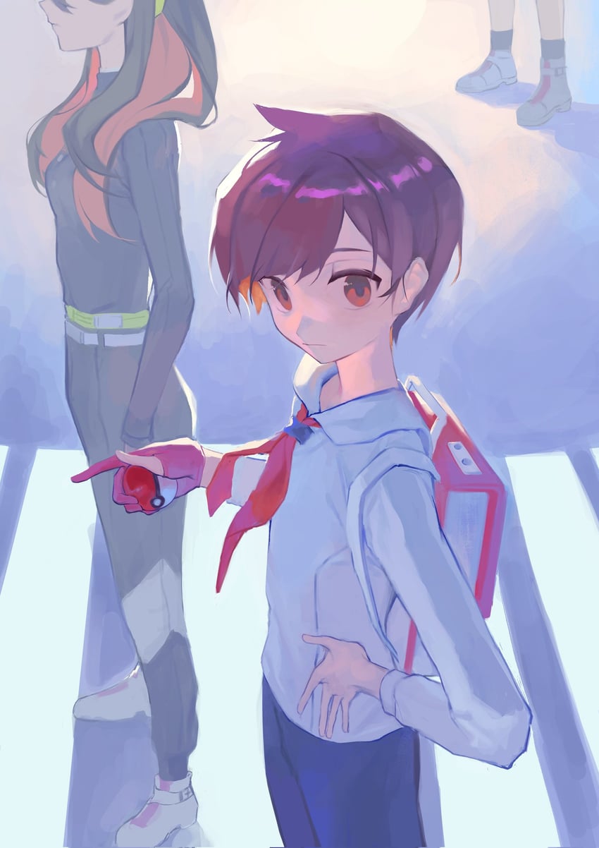 kieran, carmine, and florian (pokemon and 1 more) drawn by kyuuden_mikan