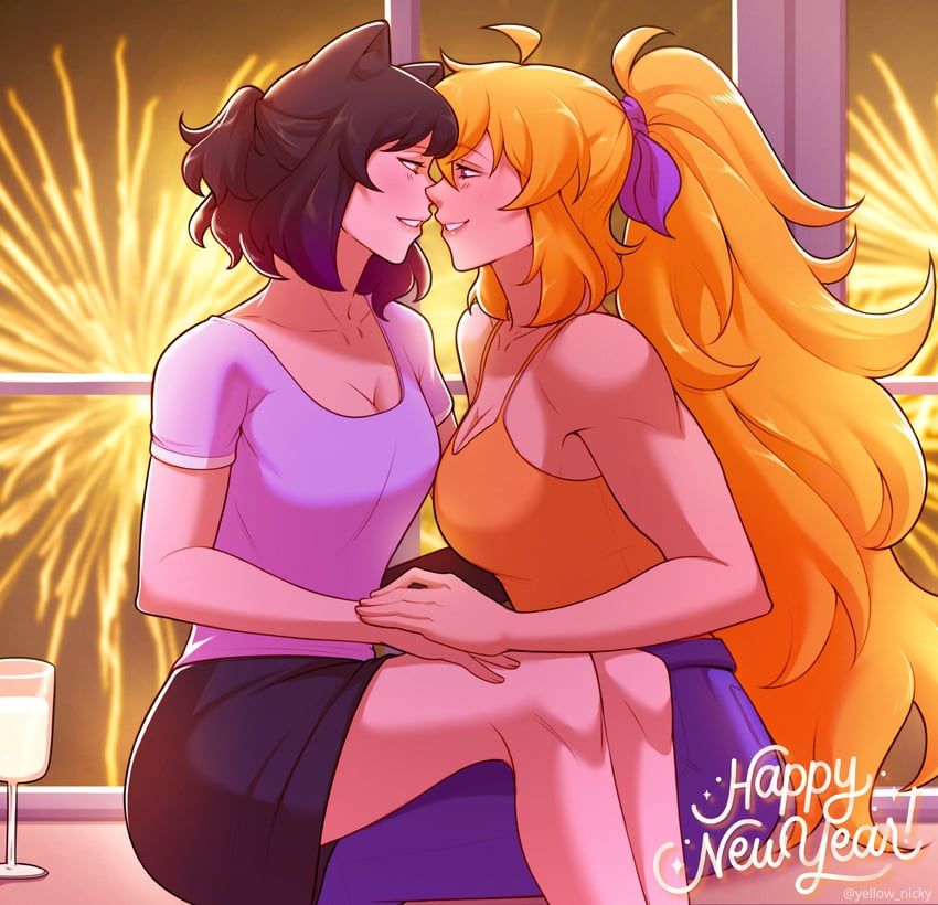 yang xiao long and blake belladonna (rwby) drawn by yellow_nicky
