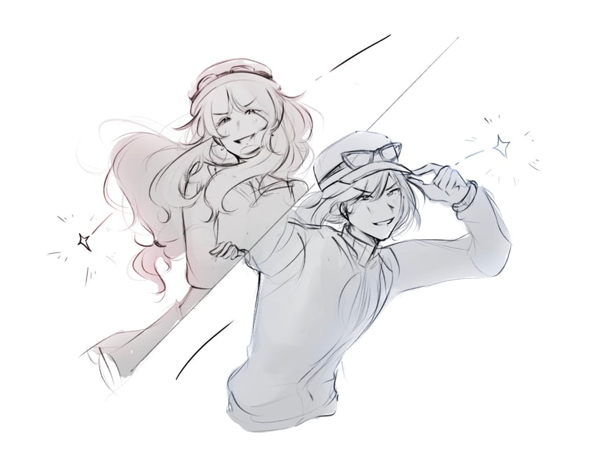 serena and calem (pokemon and 1 more) drawn by yoshiiano