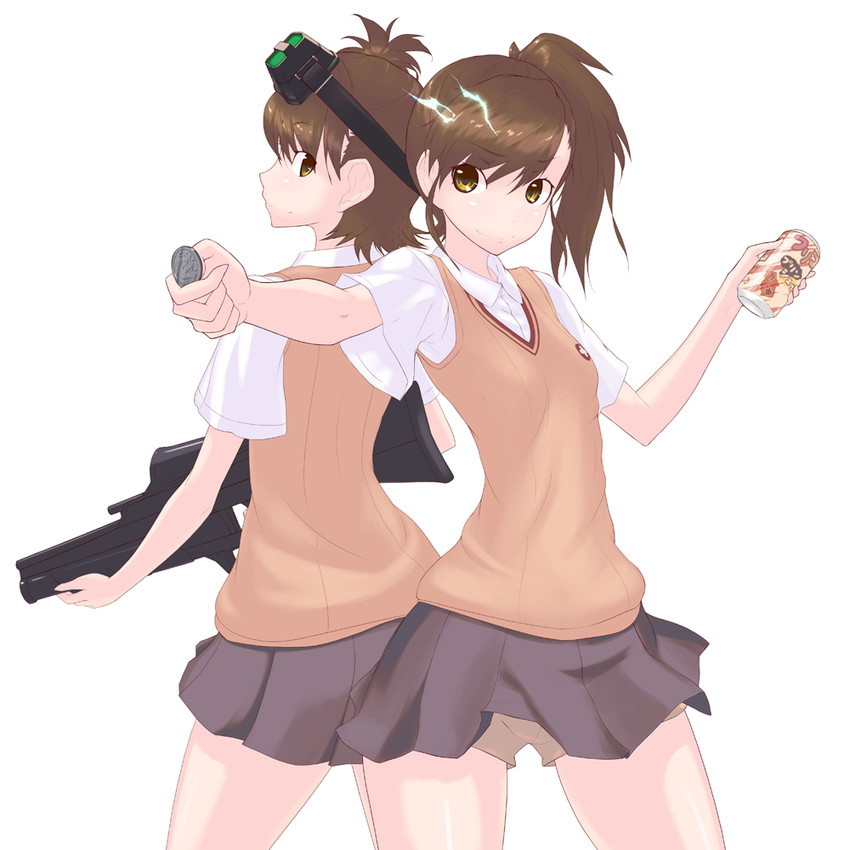 misaka mikoto, futami mami, futami ami, and misaka imouto (idolmaster and 2 more) drawn by hinotori