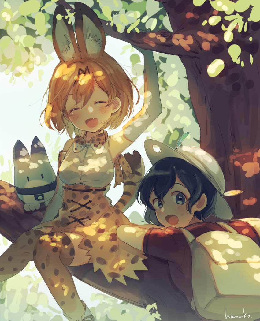 serval, kaban, and lucky beast (kemono friends) drawn by hanako151