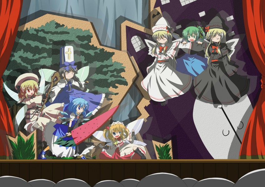 cirno, daiyousei, lily white, star sapphire, luna child, and 2 more (touhou and 2 more) drawn by jin_taira