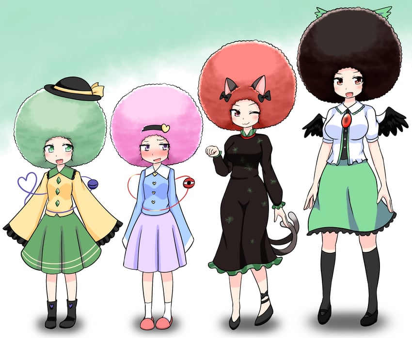 komeiji koishi, komeiji satori, kaenbyou rin, and reiuji utsuho (touhou) drawn by yuafro